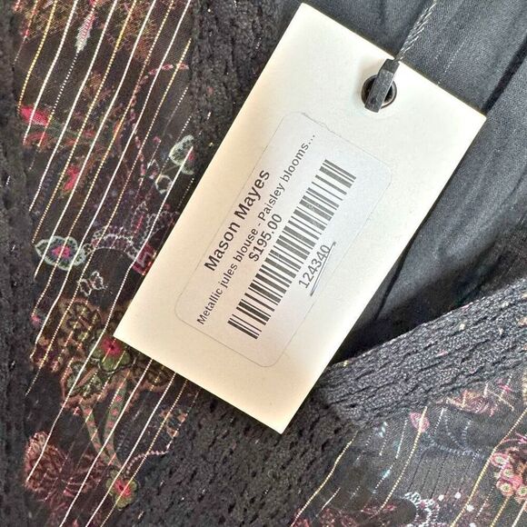 Allison NY Mason Mayes Jules Ruffle Laced Metallic Blouse Paisley Blooms Size XS - Picture 8 of 11
